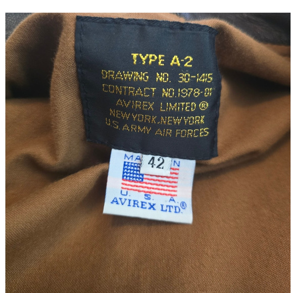 AVIREX New York Type A-2 US Army Air Forces Goat Skin Mens Bomber Jacket 42 - Picture 9 of 11